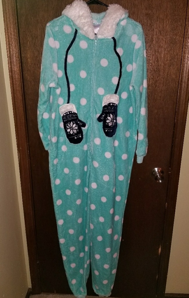 Polka dot hooded onesie